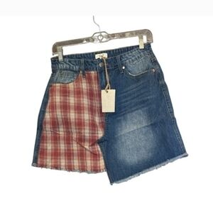 NWT Easel Plaid and Jean Denim Mini Skirt